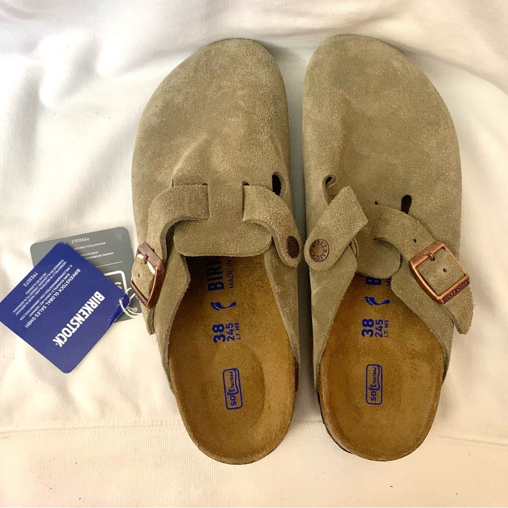 Birkenstock Boston Taupe Suede Clogs